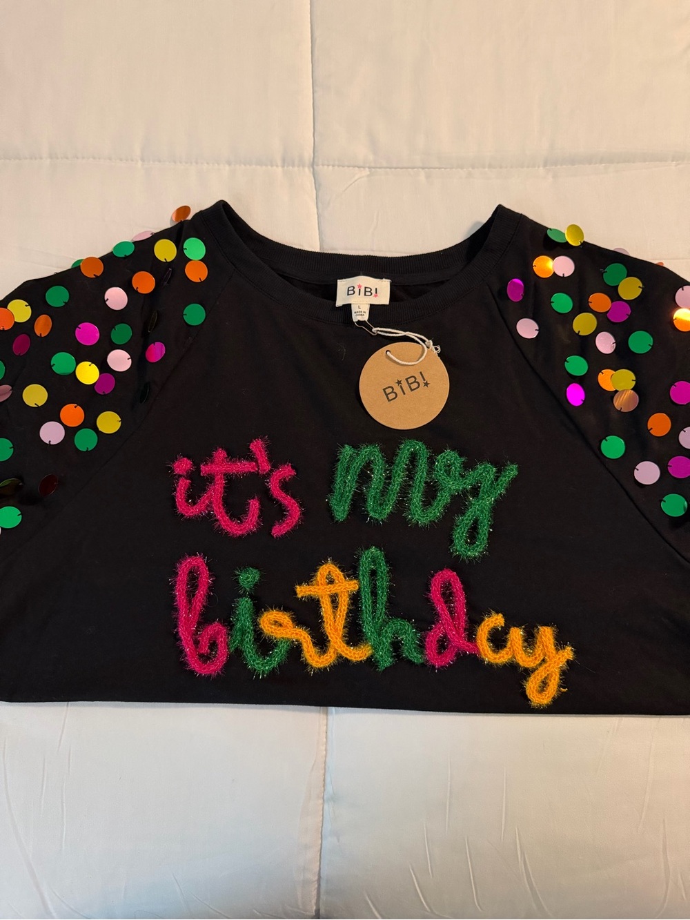 BIBI  "It's My Birthday" Black Top with Multi-Color Confetti
